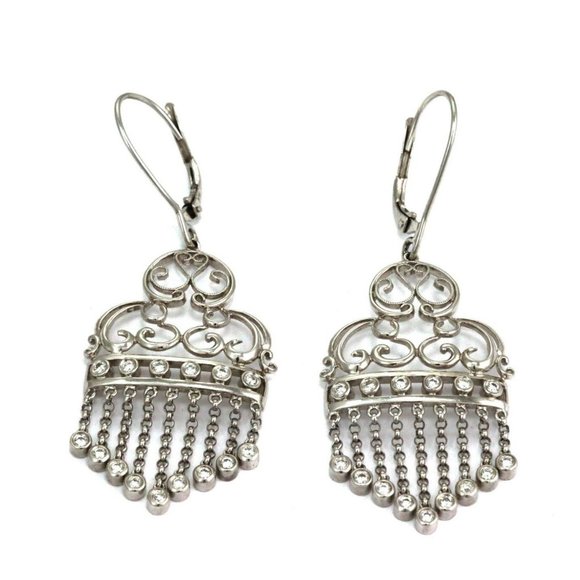 Estate Diamond 14k White Gold Chandelier Earrings - Picture 3 of 5